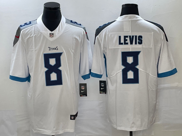 Men's Tennessee Titans #8 Will Levis White Vapor Untouchable Stitched Jersey - Custom Name