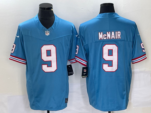 Men's Tennessee Titans #9 Steve McNair Light Blue 2023 F.U.S.E. Vapor Limited Throwback Stitched Football Jersey - Custom Name
