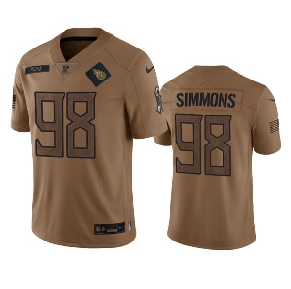 Men's Tennessee Titans #98 Jeffery Simmons 2023 Brown Salute To Service Stitched Football Jersey - Custom Name