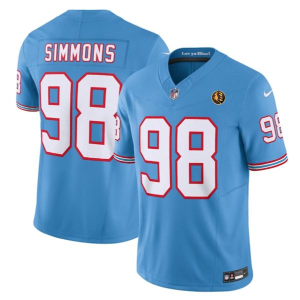Men's Tennessee Titans #98 Jeffery Simmons Blue 2023 F.U.S.E. Throwback With John Madden Patch Vapor Limited Stitched Football Jersey - Custom Name