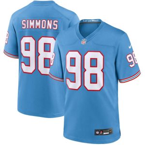 Men's Tennessee Titans #98 Jeffery Simmons Light Blue Throwback Player Stitched Game Jersey - Custom Name