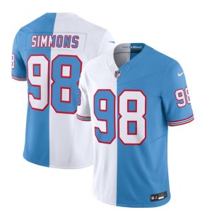 Men's Tennessee Titans #98 Jeffery Simmons White Blue 2023 F.U.S.E. Split Vapor Limited Throwback Stitched Football Jersey - Custom Name