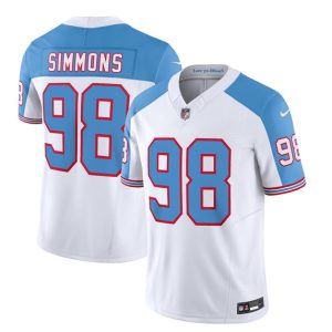Men's Tennessee Titans #98 Jeffery Simmons White Blue 2023 F.U.S.E. Vapor Limited Throwback Stitched Football Jersey - Custom Name