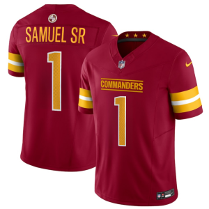Men's Washington Commanders #1 Deebo Samuel Sr Burgundy 2025 F.U.S.E. Vapor Limited Stitched Football Jersey - Custom Name