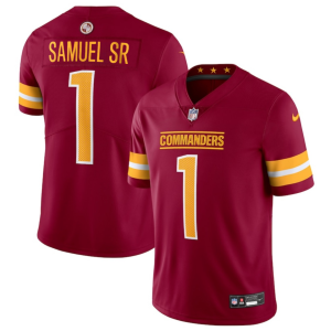 Men's Washington Commanders #1 Deebo Samuel Sr Burgundy 2025 Vapor Limited Stitched Football Jersey - Custom Name