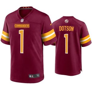 Men's Washington Commanders #1 Jahan Dotson 2022 Burgundy Game Stitched Football Jersey - Custom Name