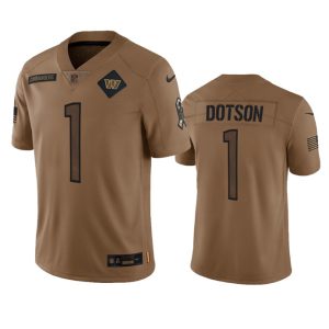 Men's Washington Commanders #1 Jahan Dotson 2023 Brown Salute To Service Limited Stitched Football Jersey - Custom Name