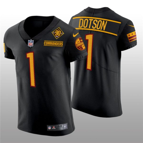 Men's Washington Commanders #1 Jahan Dotson 90th Anniversary Black Elite Stitched Jersey - Custom Name
