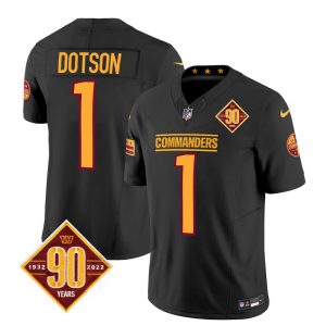Men's Washington Commanders #1 Jahan Dotson Black 2023 F.U.S.E. 90th Anniversary Vapor Limited Stitched Football Jersey - Custom Name