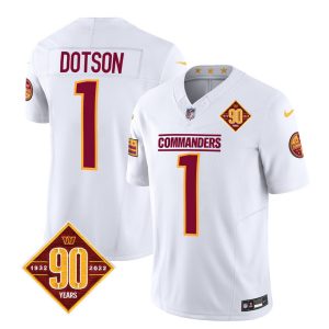 Men's Washington Commanders #1 Jahan Dotson White 2023 F.U.S.E. 90th Anniversary Vapor Limited Stitched Football Jersey - Custom Name