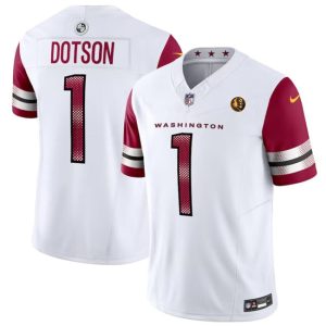 Men's Washington Commanders #1 Jahan Dotson White 2023 F.U.S.E. With John Madden Patch Vapor Limited Stitched Football Jersey - Custom Name