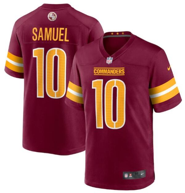 Men's Washington Commanders #10 Curtis Samuel 2022 Burgundy Game Stitched Jersey - Custom Name