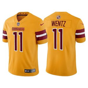 Men's Washington Commanders #11 Carson Wentz Gold Vapor Untouchable Stitched Football Jersey - Custom Name
