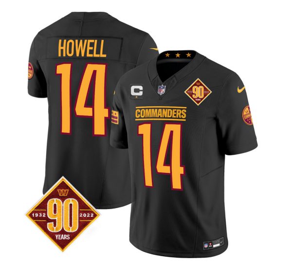 Men's Washington Commanders #14 Sam Howell Black 2023 F.U.S.E. 90th Anniversary Vapor Limited Stitched Football Jersey - Custom Name