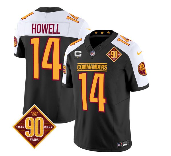 Men's Washington Commanders #14 Sam Howell Black White 2023 F.U.S.E. 90th AnniversaryVapor Limited Stitched Football Jersey - Custom Name