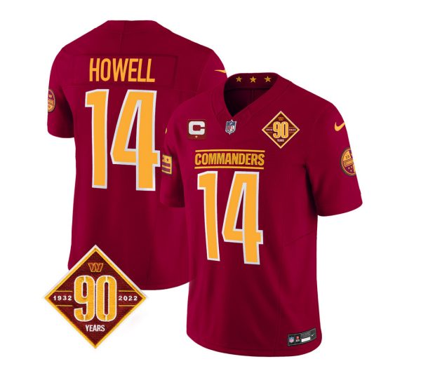 Men's Washington Commanders #14 Sam Howell Burgundy 2023 F.U.S.E. 90th Anniversary Vapor Limited Stitched Football Jersey - Custom Name