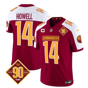 Men's Washington Commanders #14 Sam Howell Burgundy White 2023 F.U.S.E. 90th Anniversary Vapor Limited Stitched Football Jersey - Custom Name