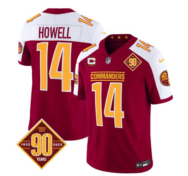 Men's Washington Commanders #14 Sam Howell Burgundy White 2023 F.U.S.E. 90th Anniversary Vapor Limited Stitched Football Jersey - Custom Name