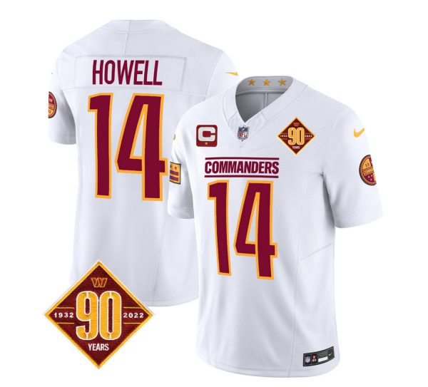 Men's Washington Commanders #14 Sam Howell White 2023 F.U.S.E. 90th Anniversary Vapor Limited Stitched Football Jersey - Custom Name