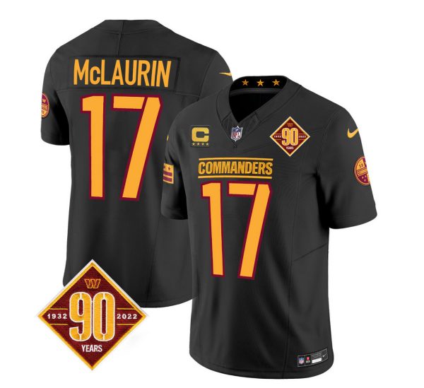 Men's Washington Commanders #17 Terry McLaurin Black 2023 F.U.S.E. 90th Anniversary Vapor Limited Stitched Football Jersey - Custom Name
