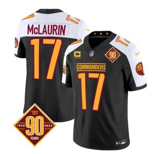 Men's Washington Commanders #17 Terry McLaurin Black White 2023 F.U.S.E. 90th Anniversary Vapor Limited Stitched Football Jersey - Custom Name