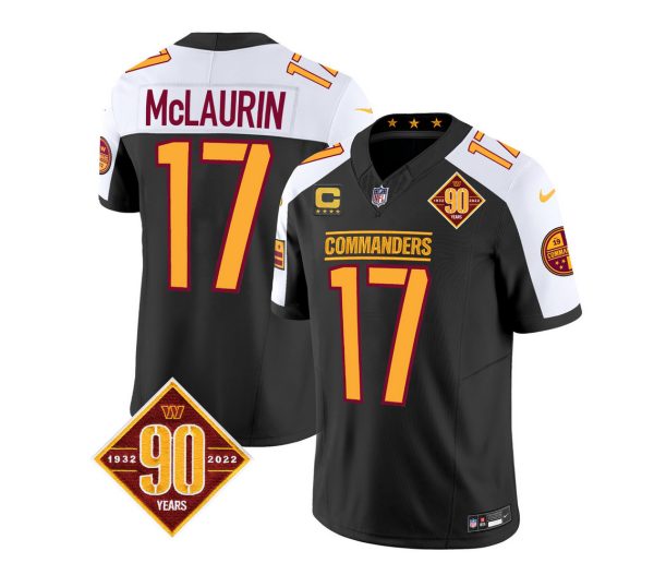 Men's Washington Commanders #17 Terry McLaurin Black White 2023 F.U.S.E. 90th Anniversary Vapor Limited Stitched Football Jersey - Custom Name