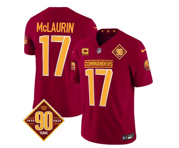 Men's Washington Commanders #17 Terry McLaurin Burgundy 2023 F.U.S.E. 90th Anniversary Vapor Limited Stitched Football Jersey - Custom Name