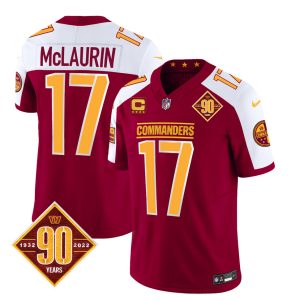 Men's Washington Commanders #17 Terry McLaurin Burgundy White 2023 F.U.S.E. 90th Anniversary Vapor Limited Stitched Football Jersey - Custom Name