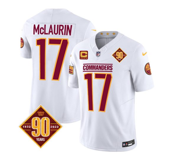 Men's Washington Commanders #17 Terry McLaurin White 2023 F.U.S.E. 90th Anniversary Vapor Limited Stitched Football Jersey - Custom Name