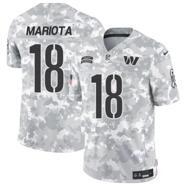 Men's Washington Commanders #18 Marcus Mariota 2024 F.U.S.E Arctic Camo Salute to Service Limited Stitched Football Jersey - Custom Name