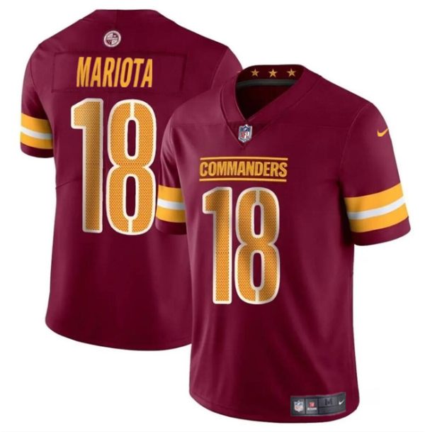 Men's Washington Commanders #18 Marcus Mariota Burgundy 2024 Vapor Limited Stitched Football Jersey - Custom Name