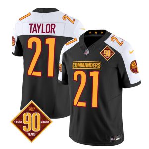 Men's Washington Commanders #21 Sean Taylor Black White 2023 F.U.S.E. 90th Anniversary Vapor Limited Stitched Football Jersey - Custom Name