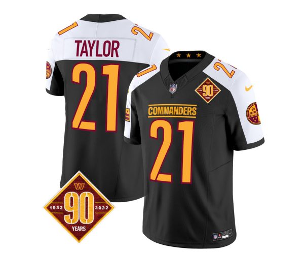 Men's Washington Commanders #21 Sean Taylor Black White 2023 F.U.S.E. 90th Anniversary Vapor Limited Stitched Football Jersey - Custom Name