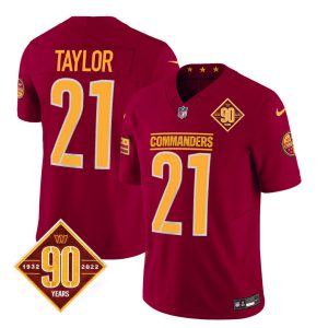 Men's Washington Commanders #21 Sean Taylor Burgundy 2023 F.U.S.E. 90th Anniversary Vapor Limited Stitched Football Jersey - Custom Name