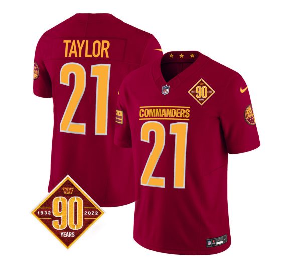 Men's Washington Commanders #21 Sean Taylor Burgundy 2023 F.U.S.E. 90th Anniversary Vapor Limited Stitched Football Jersey - Custom Name