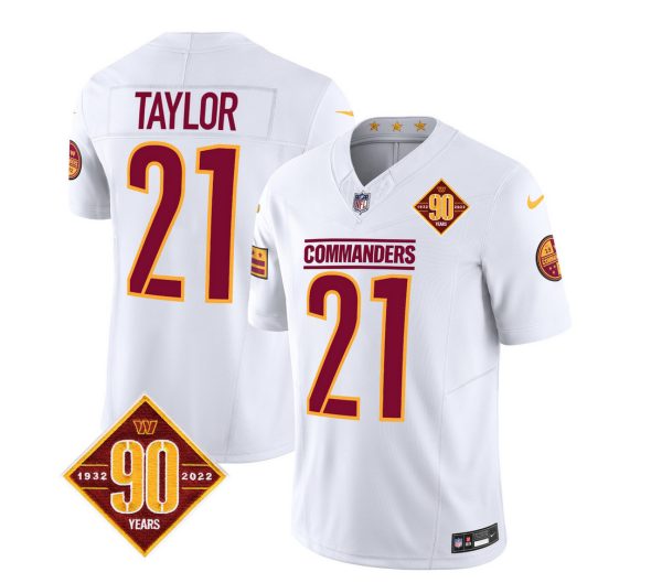 Men's Washington Commanders #21 Sean Taylor White 2023 F.U.S.E. 90th Anniversary Vapor Limited Stitched Football Jersey - Custom Name