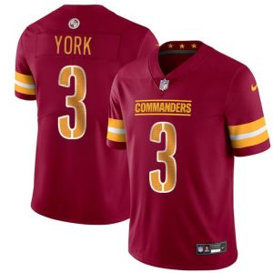 Men's Washington Commanders #3 Cade York Burgundy 2024 Vapor Limited Stitched Football Jersey - Custom Name