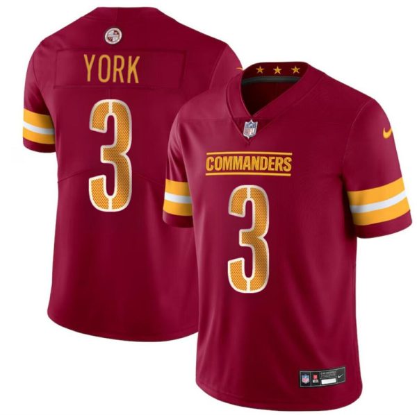 Men's Washington Commanders #3 Cade York Burgundy 2024 Vapor Limited Stitched Football Jersey - Custom Name