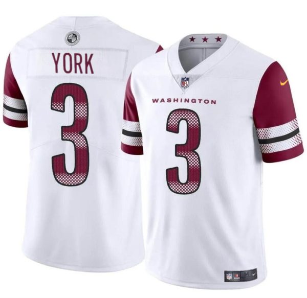 Men's Washington Commanders #3 Cade York White 2024 Vapor Limited Stitched Football Jersey - Custom Name