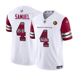 Men's Washington Commanders #4 Curtis Samuel White 2023 F.U.S.E. With John Madden Patch Vapor Limited Stitched Football Jersey - Custom Name