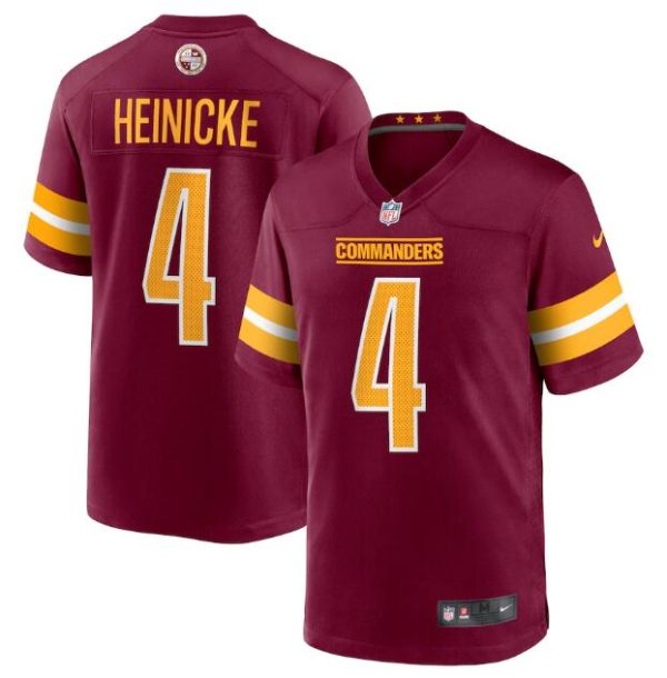 Men's Washington Commanders #4 Taylor Heinicke 2022 Burgundy Game Stitched Jersey - Custom Name