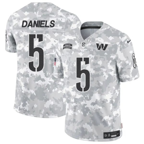 Men's Washington Commanders #5 Jayden Daniels 2024 F.U.S.E Arctic Camo Salute to Service Limited Stitched Football Jersey - Custom Name
