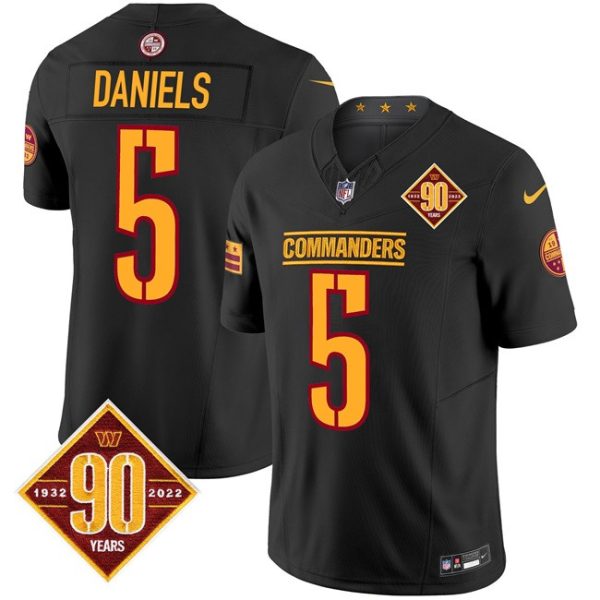 Men's Washington Commanders #5 Jayden Daniels Black 2024 F.U.S.E. 90th Anniversary Vapor Limited Stitched Football Jersey - Custom Name