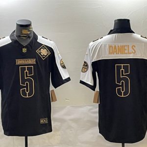 Men's Washington Commanders #5 Jayden Daniels Black Gold 2024 F.U.S.E. 90th Anniversary Vapor Limited Stitched Football Jersey - Custom Name
