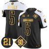 Men's Washington Commanders #5 Jayden Daniels Black Gold F.U.S.E. 90th & Sean Taylor Patch Vapor Limited Stitched Football Jersey - Custom Name