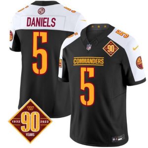 Men's Washington Commanders #5 Jayden Daniels Black White 2024 F.U.S.E. 90th Anniversary Vapor Limited Stitched Football Jersey - Custom Name