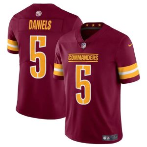 Men's Washington Commanders #5 Jayden Daniels Burgundy 2024 Draft Vapor Limited Stitched Football Jersey - Custom Name