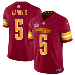 Men's Washington Commanders #5 Jayden Daniels Burgundy 2024 With Draft Patch F.U.S.E Vapor Limited Stitched Football Jersey - Custom Name