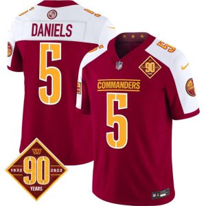 Men's Washington Commanders #5 Jayden Daniels Burgundy White 2023 F.U.S.E. 90th Anniversary Vapor Limited Stitched Football Jersey - Custom Name