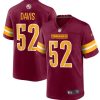 Men's Washington Commanders #52 Jamin Davis 2022 Burgundy Game Stitched Jersey - Custom Name